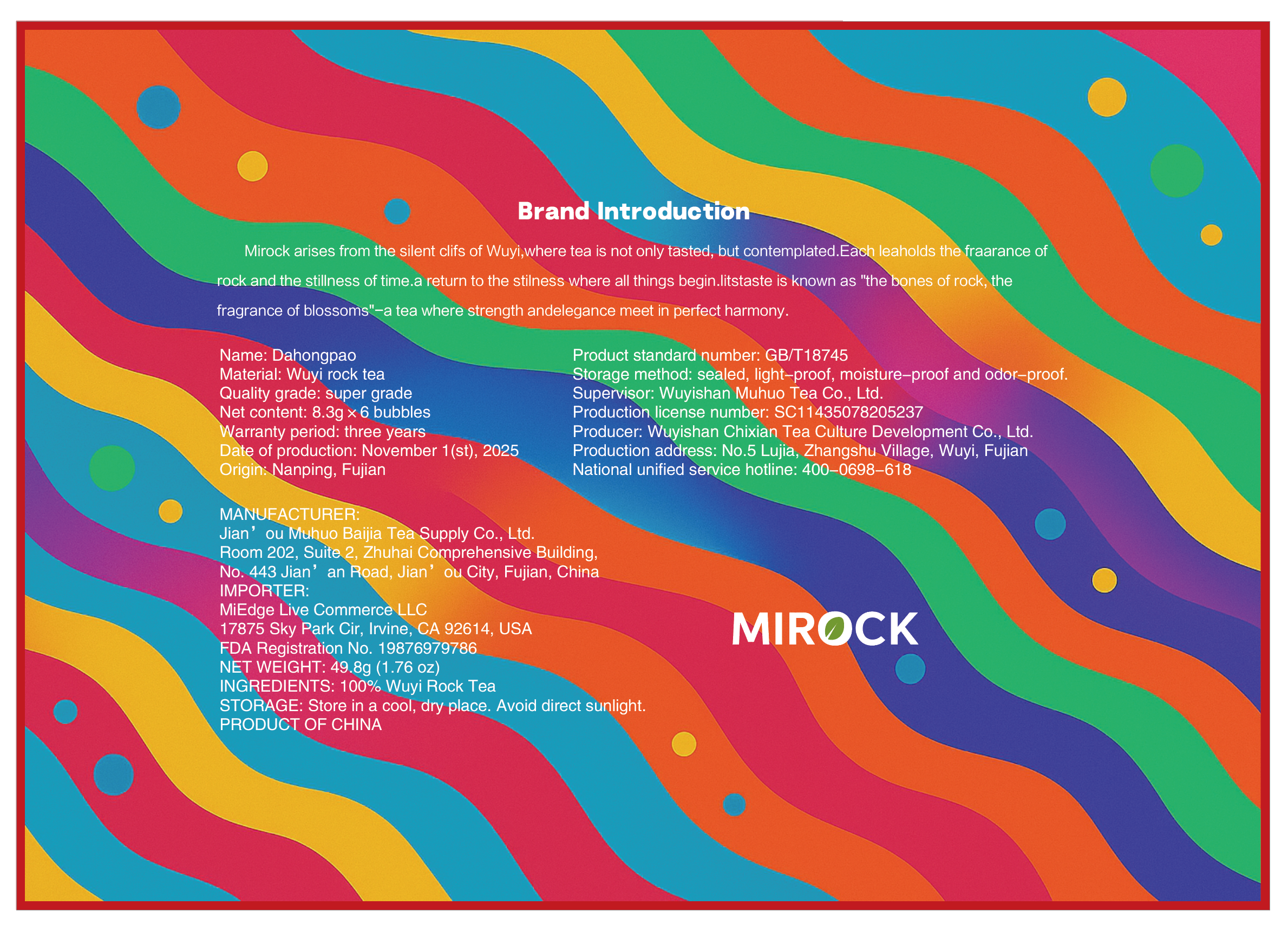 6-cup-DA HONG PAO ROCK TEA — MEDIUM